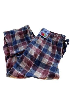 Fruit of the Loom Mens Fleece Sleep Pants Plaid Brown Blue Medium 32-34 NWT